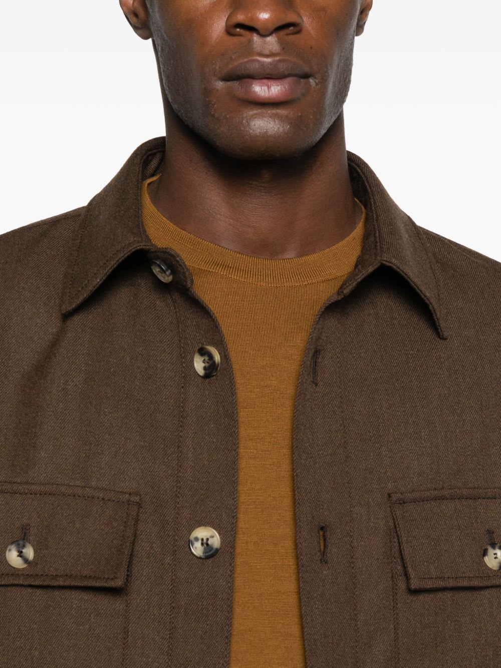 Jacob Cohen Wool Shirt Jacket With Long Sleeves And Collar In Brown