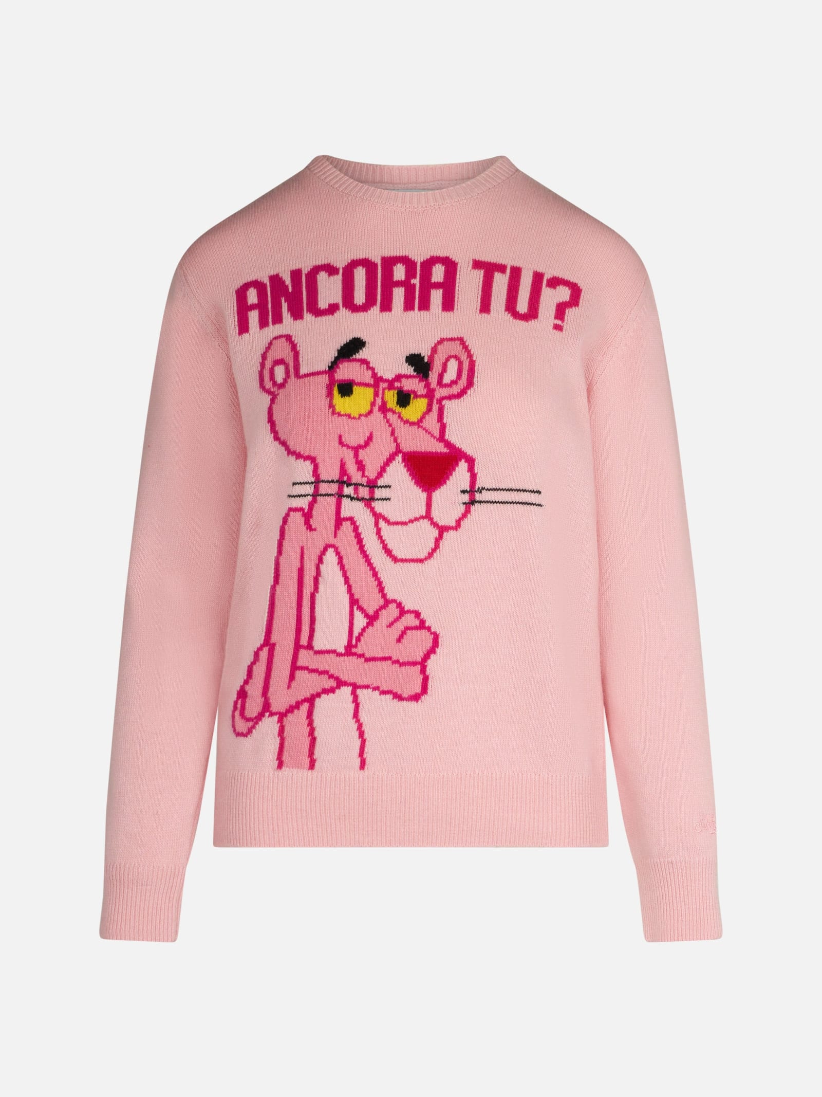 Shop Mc2 Saint Barth Woman Crewneck Pink Sweater With Pink Panther Ancora Tu? Print The Pink Panther Special Edition