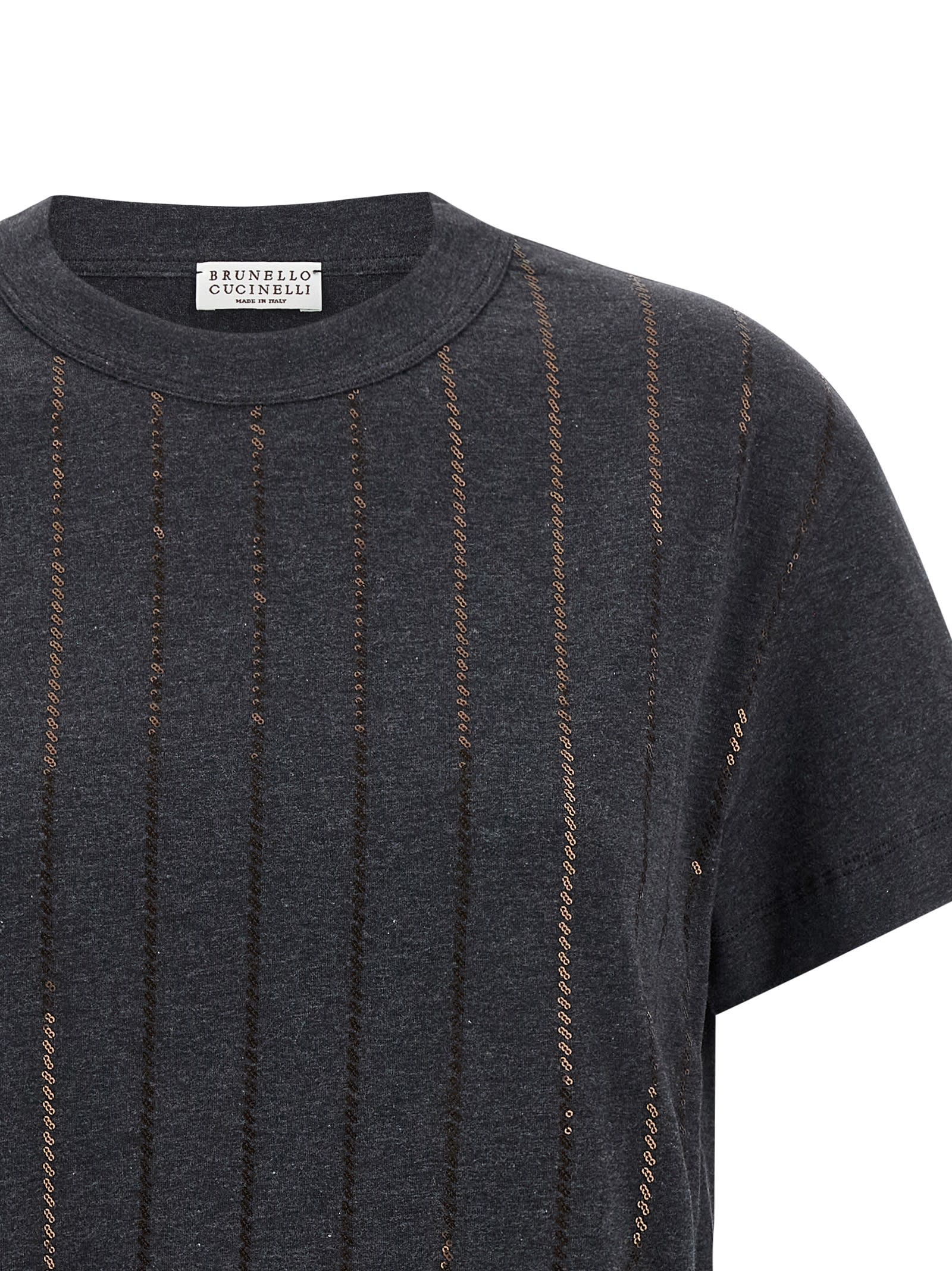 Brunello Cucinelli Dazzling Chalk Stripe Embroidery T-shirt In Gray