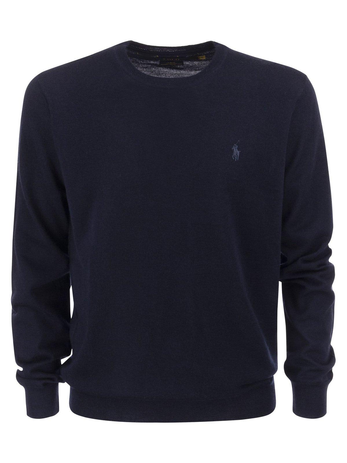 Shop Polo Ralph Lauren Logo Embroidered Crewneck Sweater