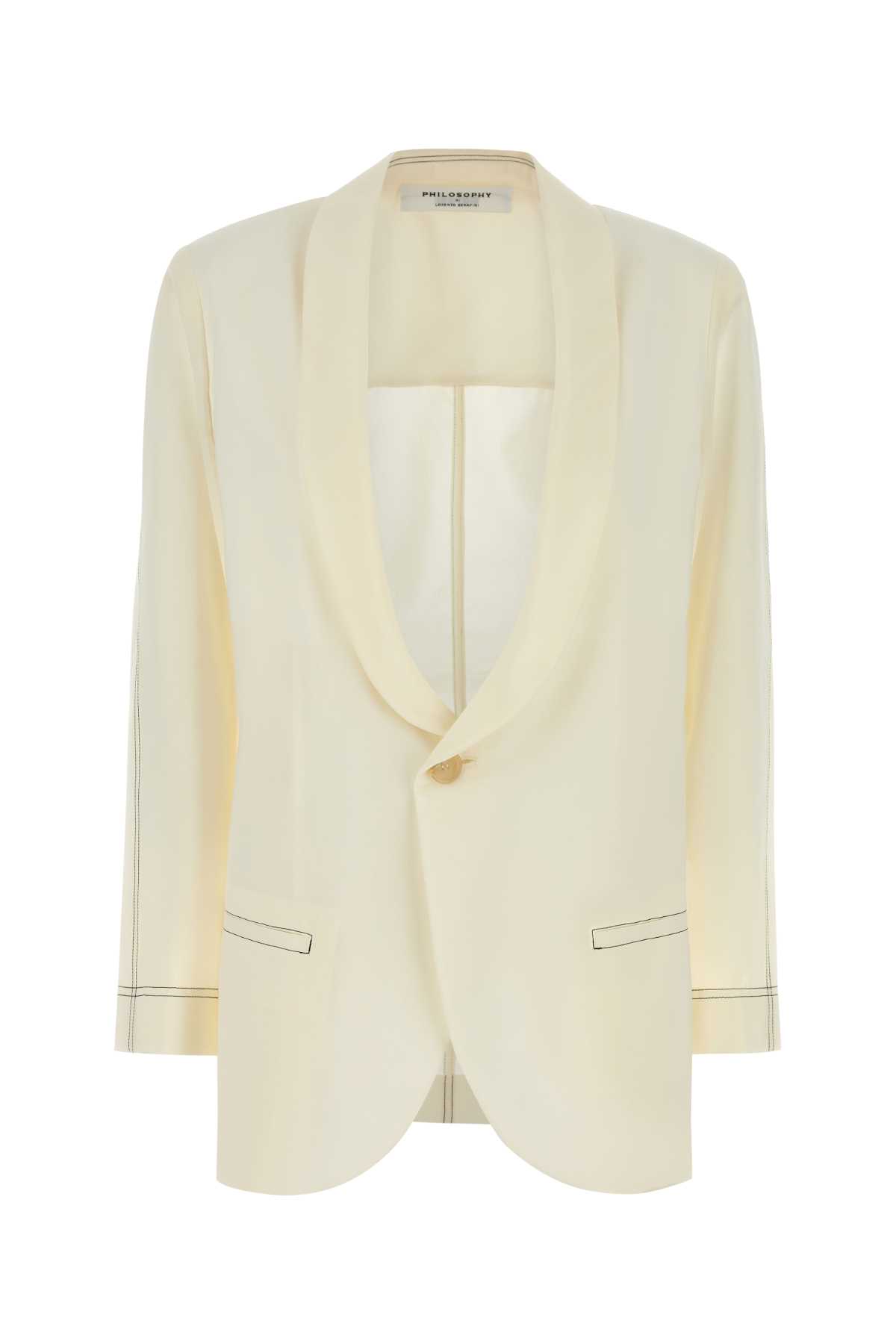 Shop Philosophy Di Lorenzo Serafini Ivory Polyester Blend Blazer In Fantasiabianco