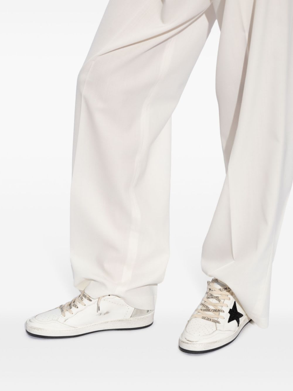Golden Goose Ballstar White Low Top Sneakers With Glittered Star Patch On The Side And Glittered Heel With Logo L
