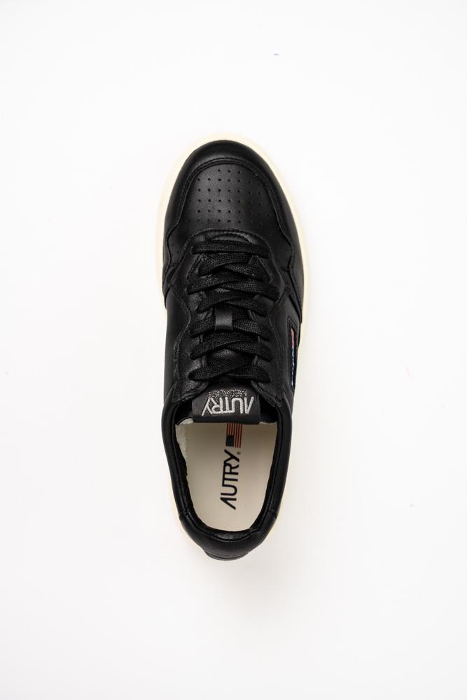 Shop Autry Medalist Low Sneakers In Black Goat Leather In Goat/goat Black