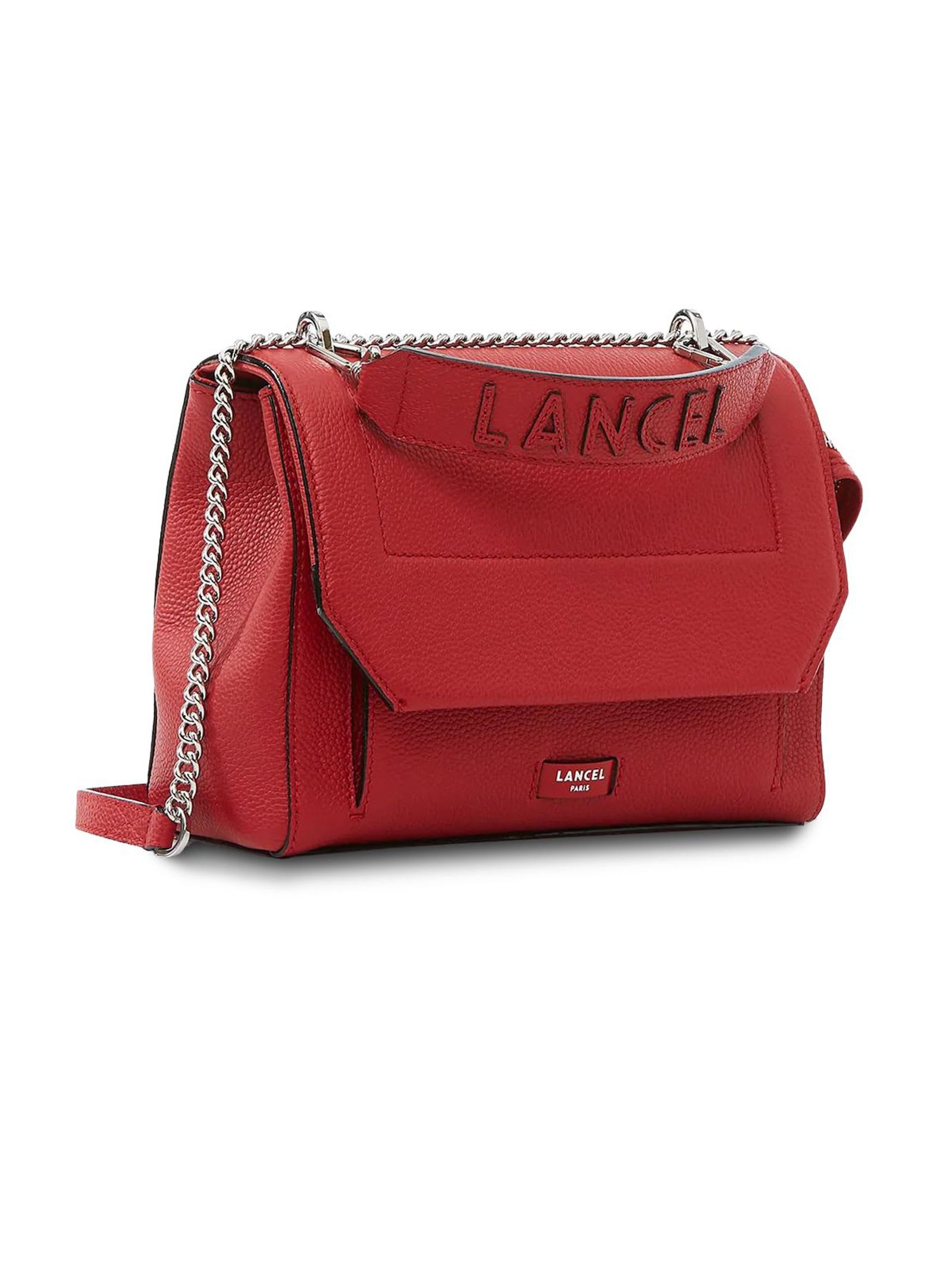 Shop Lancel Red Grained Leather Shoulder Bag