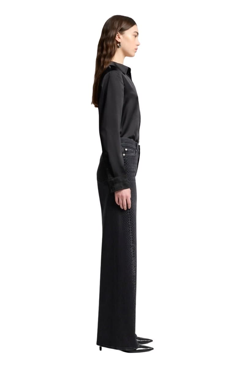 7 For All Mankind Twisted Lotta Bottomline With Crystals In Black