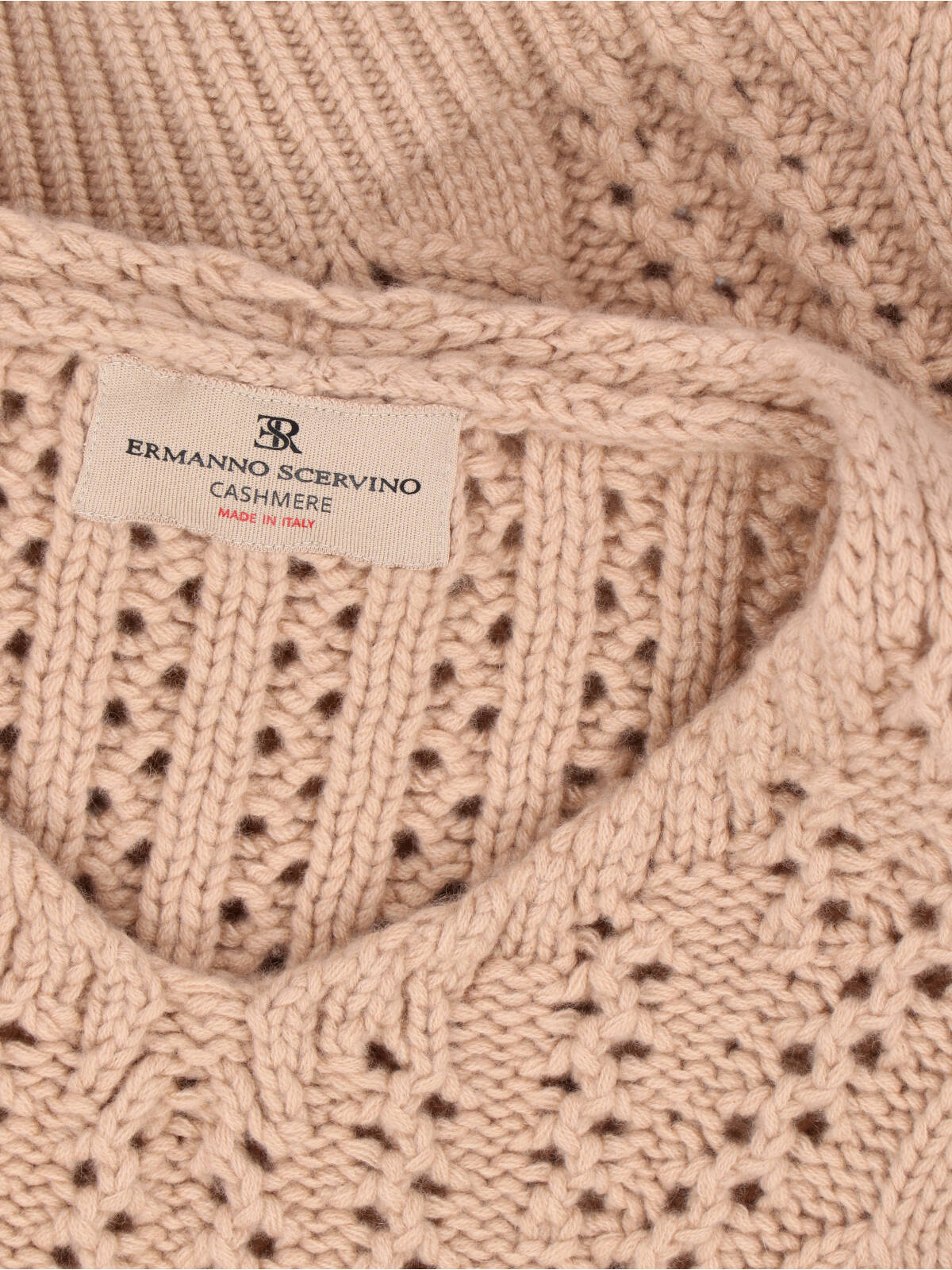 Ermanno Scervino Cashmere Sweater With Openwork Floral Design And V-neckline In Gold