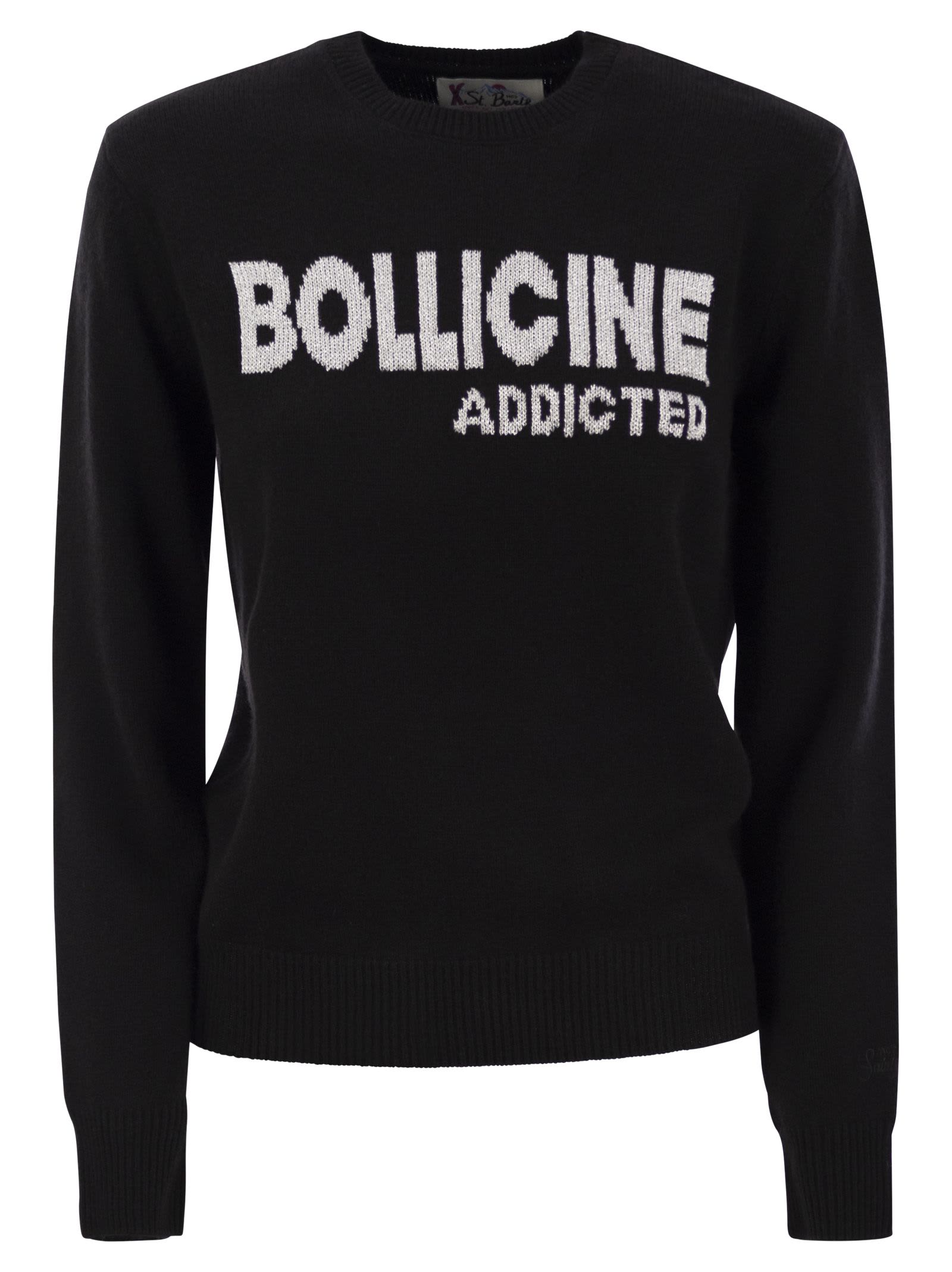 Mc2 Saint Barth Wool And Alpaca Blend Sweater With Embroidery Bollicine Addicted In Black