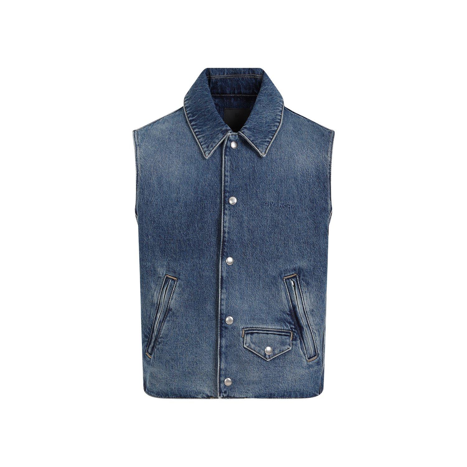Shop Givenchy Logo Embroidered Denim Vest In Blue