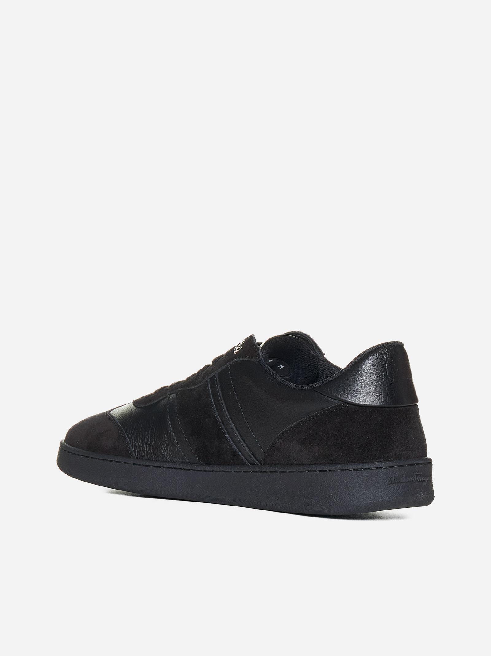 Shop Ferragamo Achille Leather And Suede Sneakers In Black