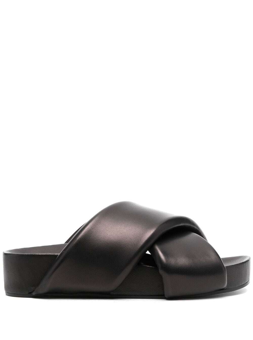 Black Slides With Padded Crossover Straps In Leather Wpman Jil Sander