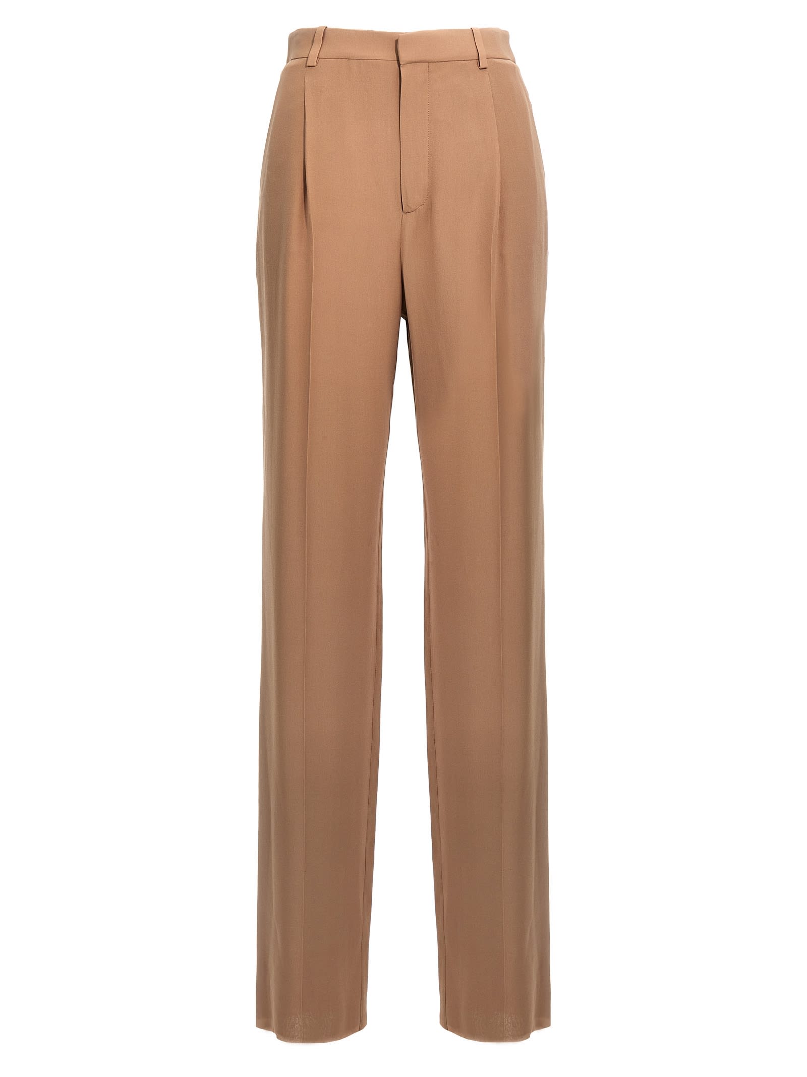 Shop Saint Laurent Crepe Silk Pants In Beige