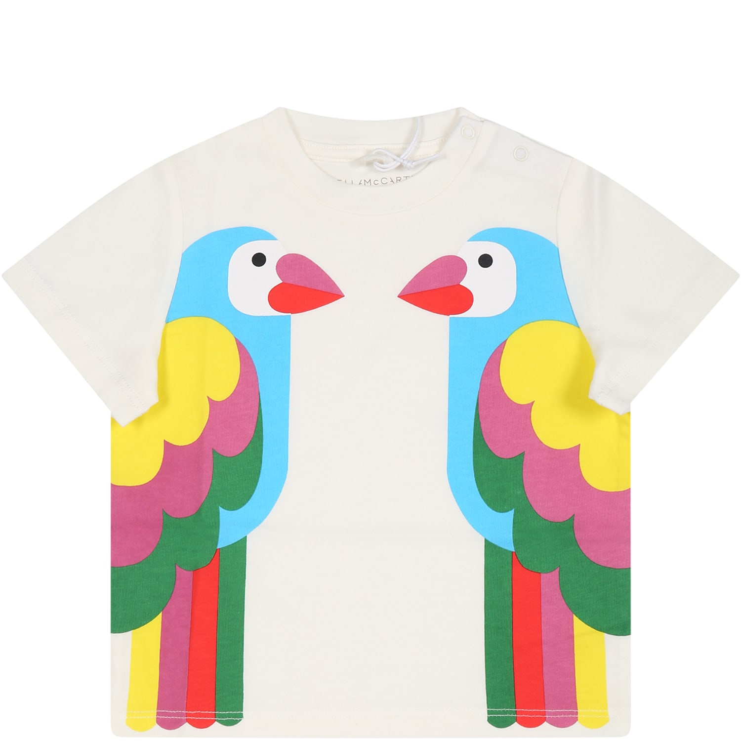 STELLA MCCARTNEY WHITE T-SHIRT FOR BABY GIRL WITH PARROTS PRINT