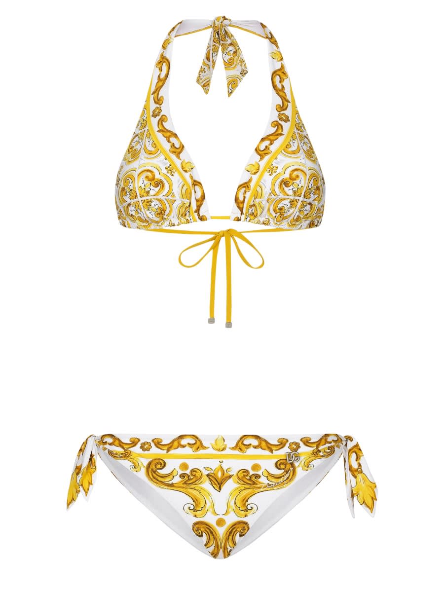 Shop Dolce & Gabbana Bikini Costume In Giallo/fantasia