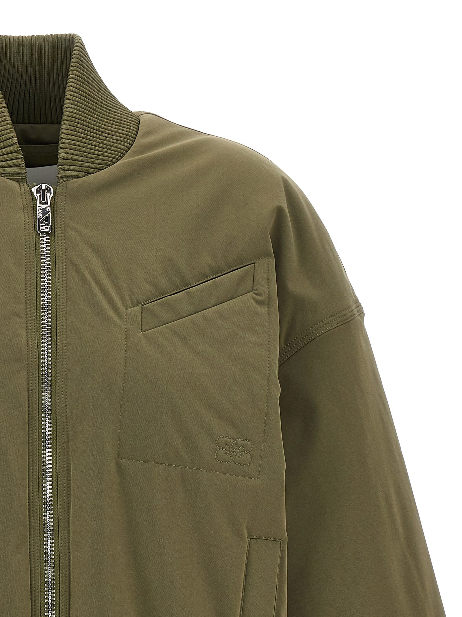 Shop Ganni Nylon Bomber Jacket In Green