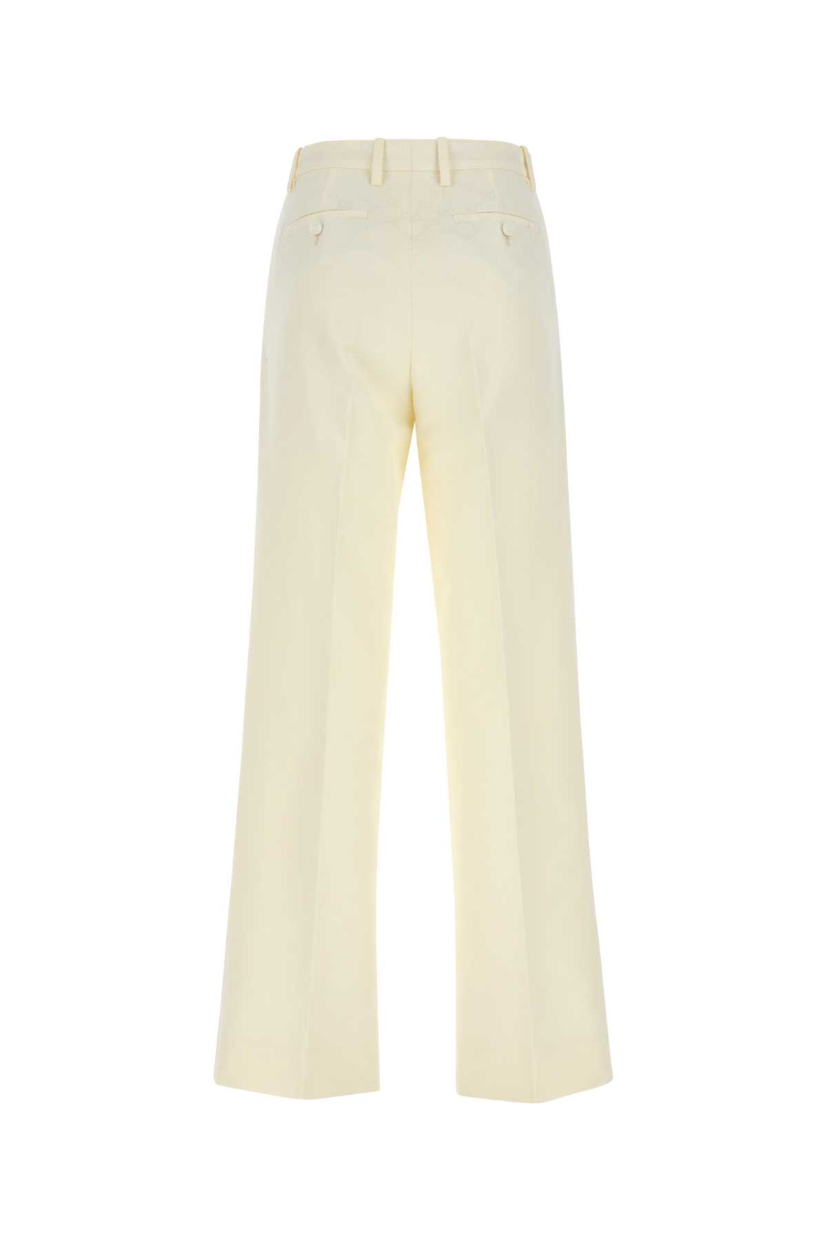 Gucci Embroidered Cotton Blend Wide-leg Trouser In Beige