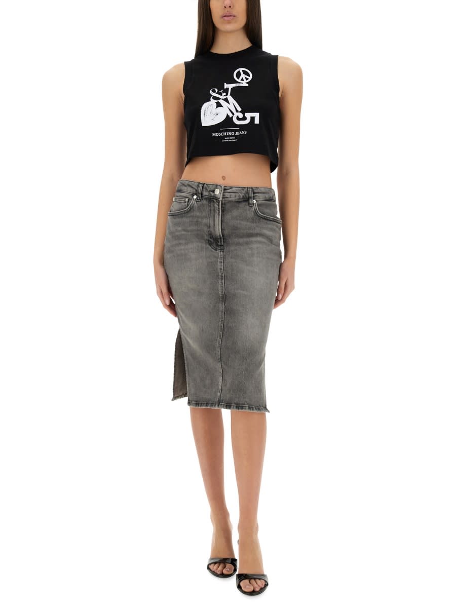 Shop M05ch1n0 Jeans Cropped Top With Print In Black