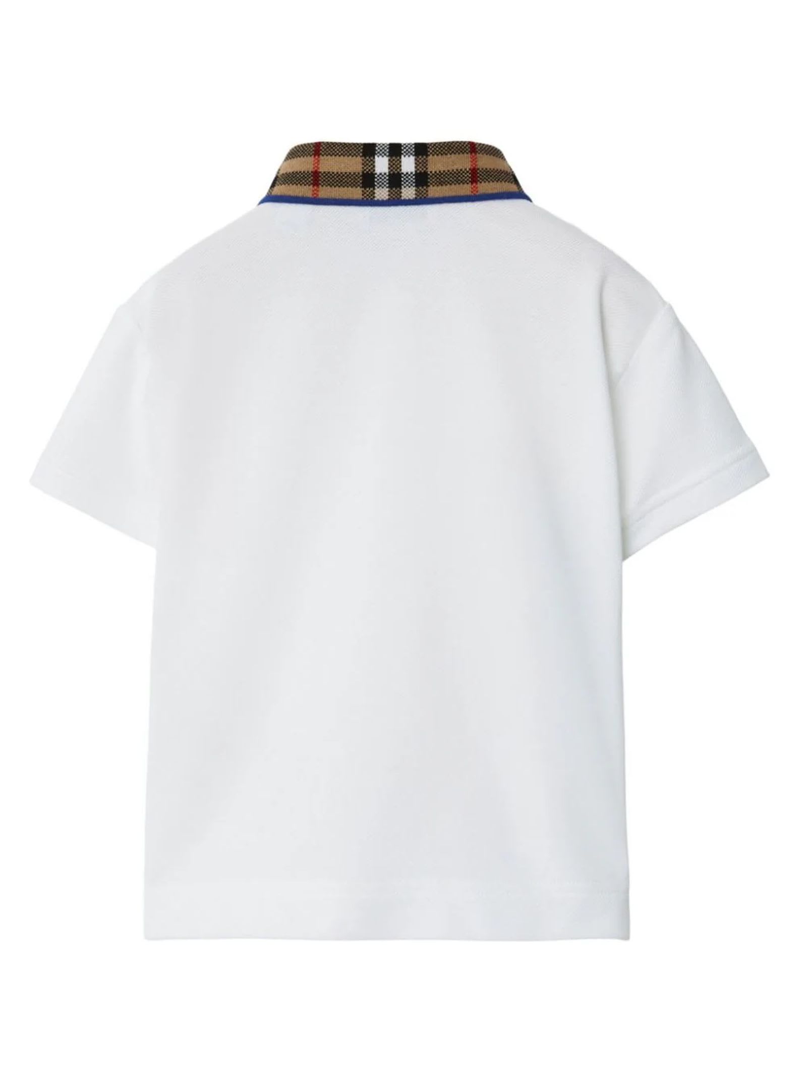 Shop Burberry White Cotton Polo Shirt