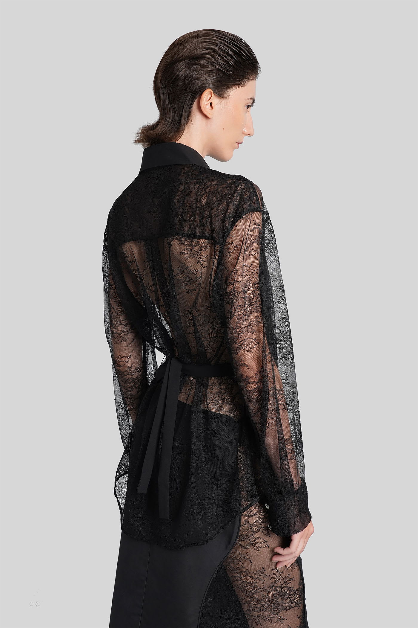 Christopher Esber Lace Tuxedo Shirt In Black