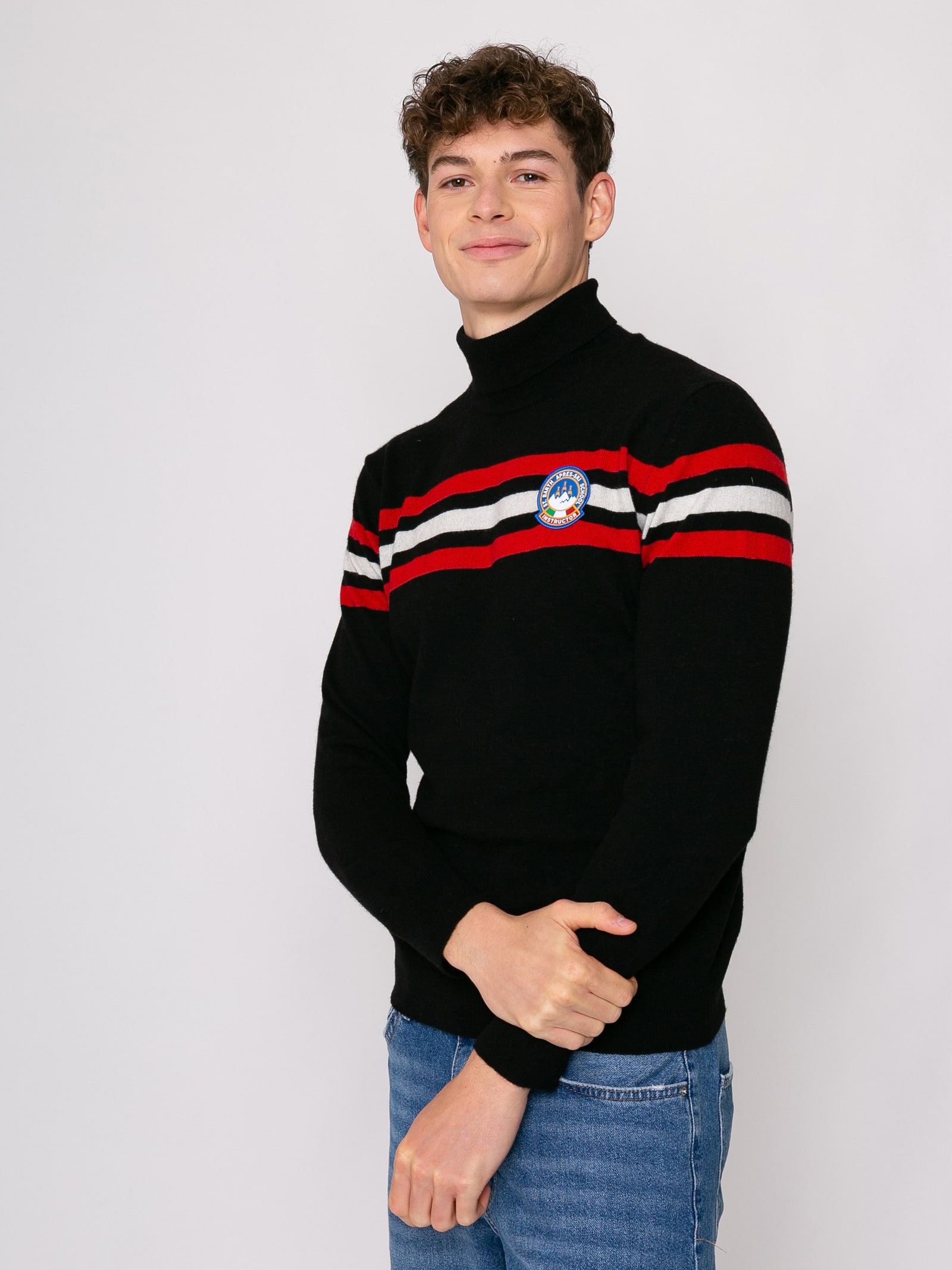 Mc2 Saint Barth Blended Cashmere Turtle Neck Sweater With Patch In Black