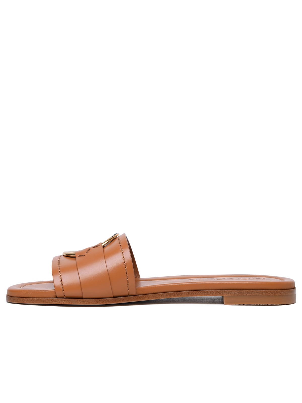 Shop Moncler Bell Slippers In Caramel Leather In Leather Brown