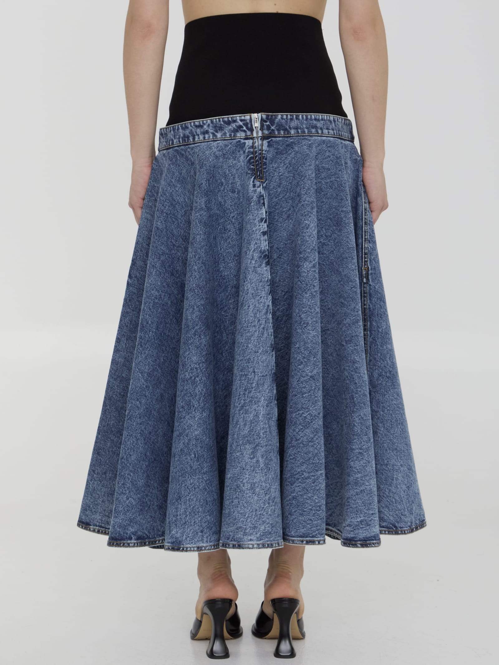 Shop Alaïa Skirt With Knit Band In Blue