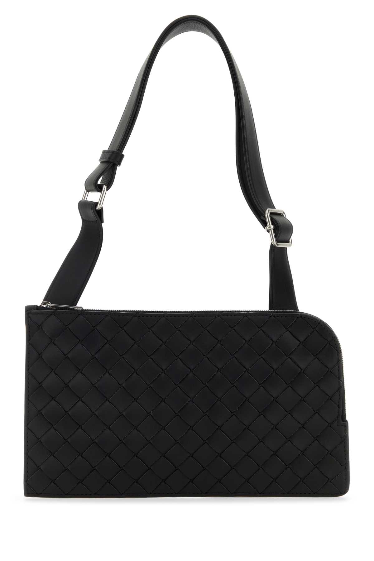 Shop Bottega Veneta Black Leather Belt Bag In Blacksilver