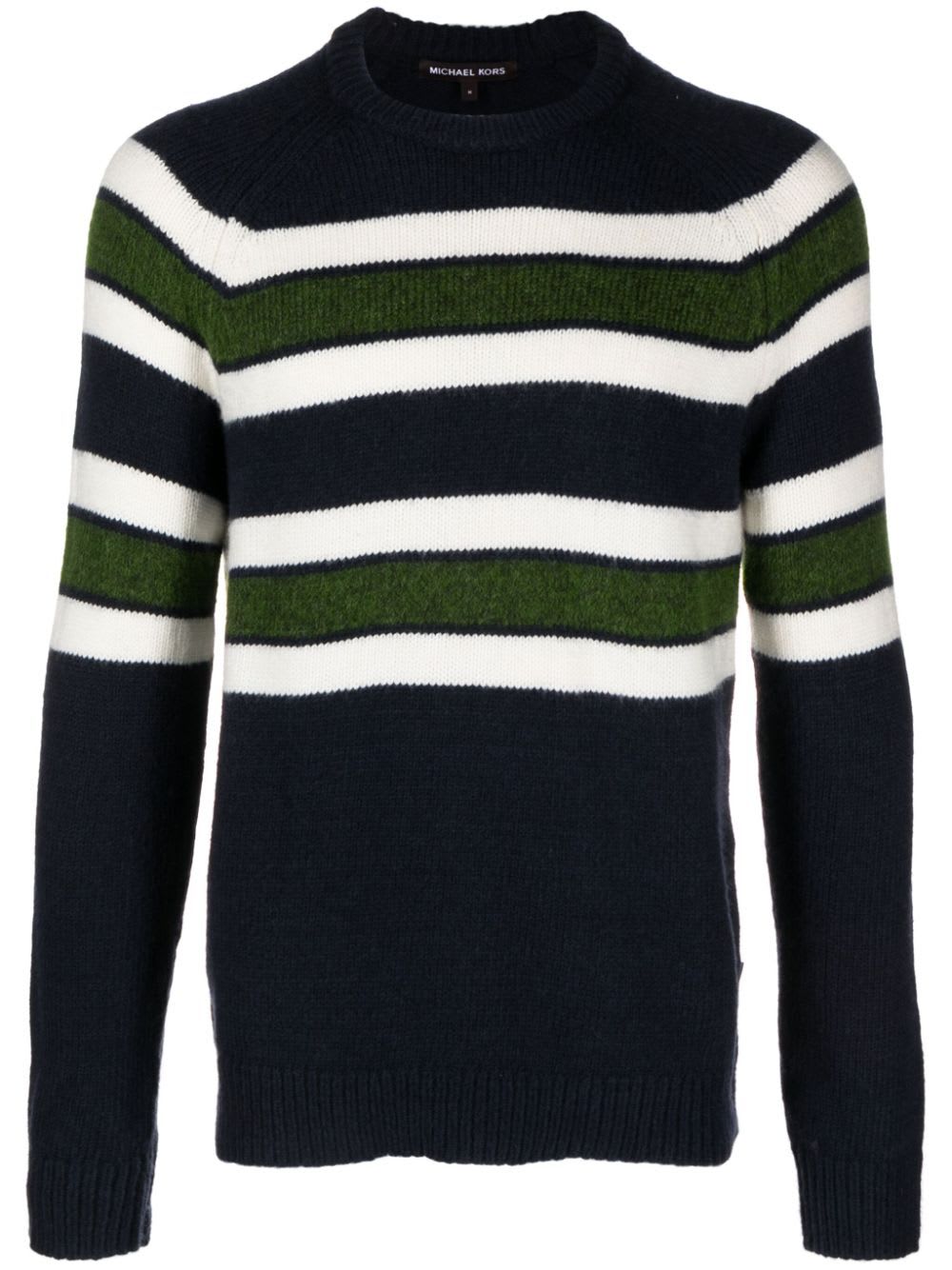 Shop Michael Kors Brushed Stripe Crew Neck Sweater In Midnight