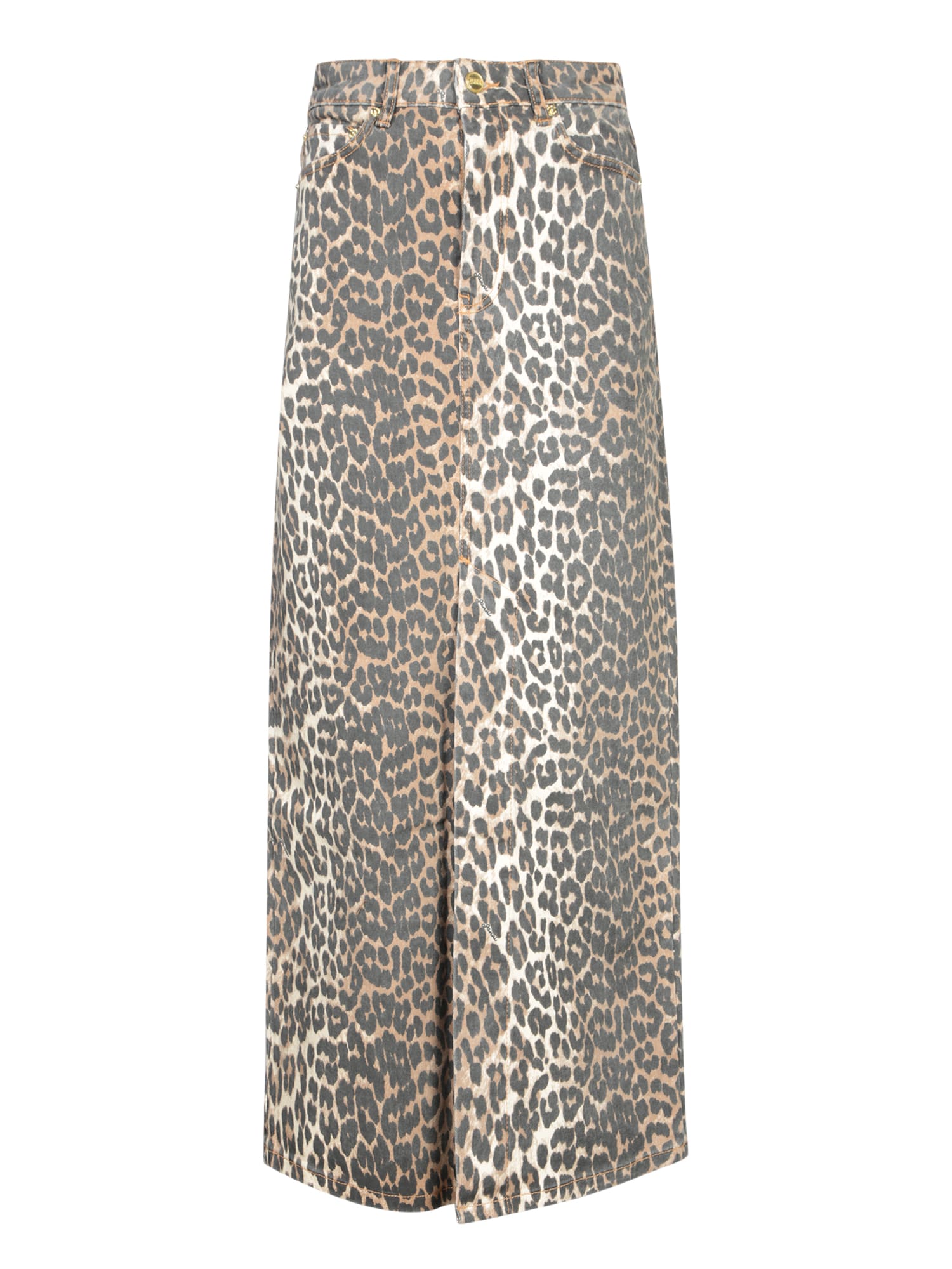 Ganni Leopard Print Long Skirt In Animalier