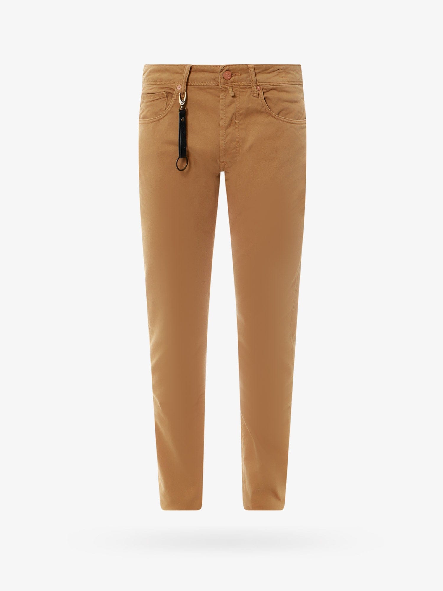 Incotex Stretch Cotton Trouser With Back Suede Logo Patch In Brown