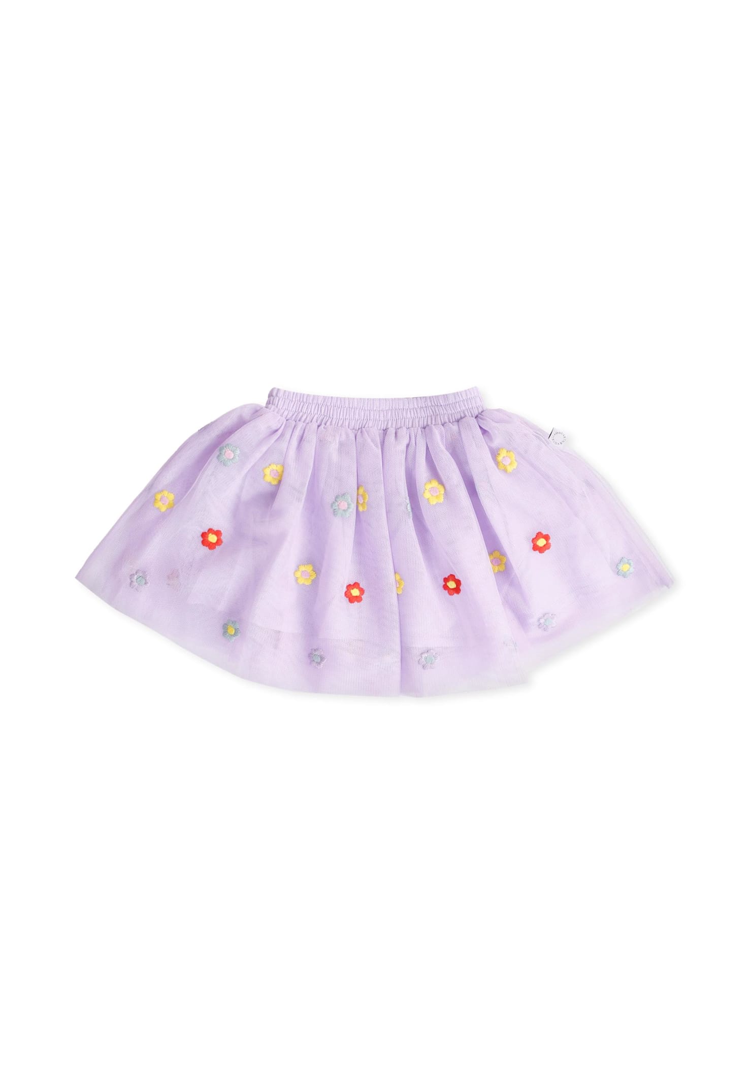 Stella Mccartney Lilac Skirt For Baby Girl With All-over Embroidered Colorful Flowers In Purple