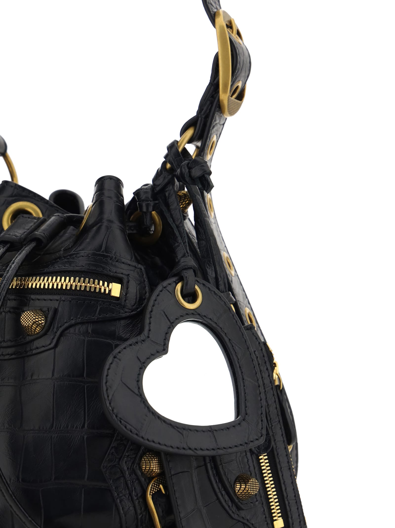 Balenciaga ‘le Cagole Xs' Strass Studded Croc-effect Leather Bucket Bag In Black