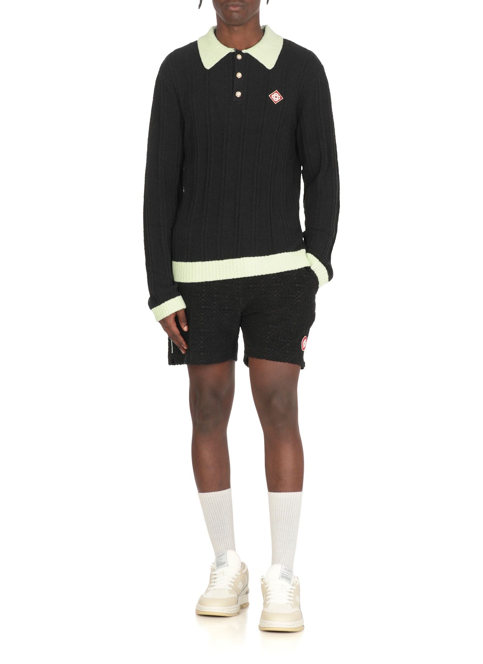 Casablanca Men Black Polo Shirt With Classic Collar And Logo Patch On The Front In Cotton Blend Man In Black