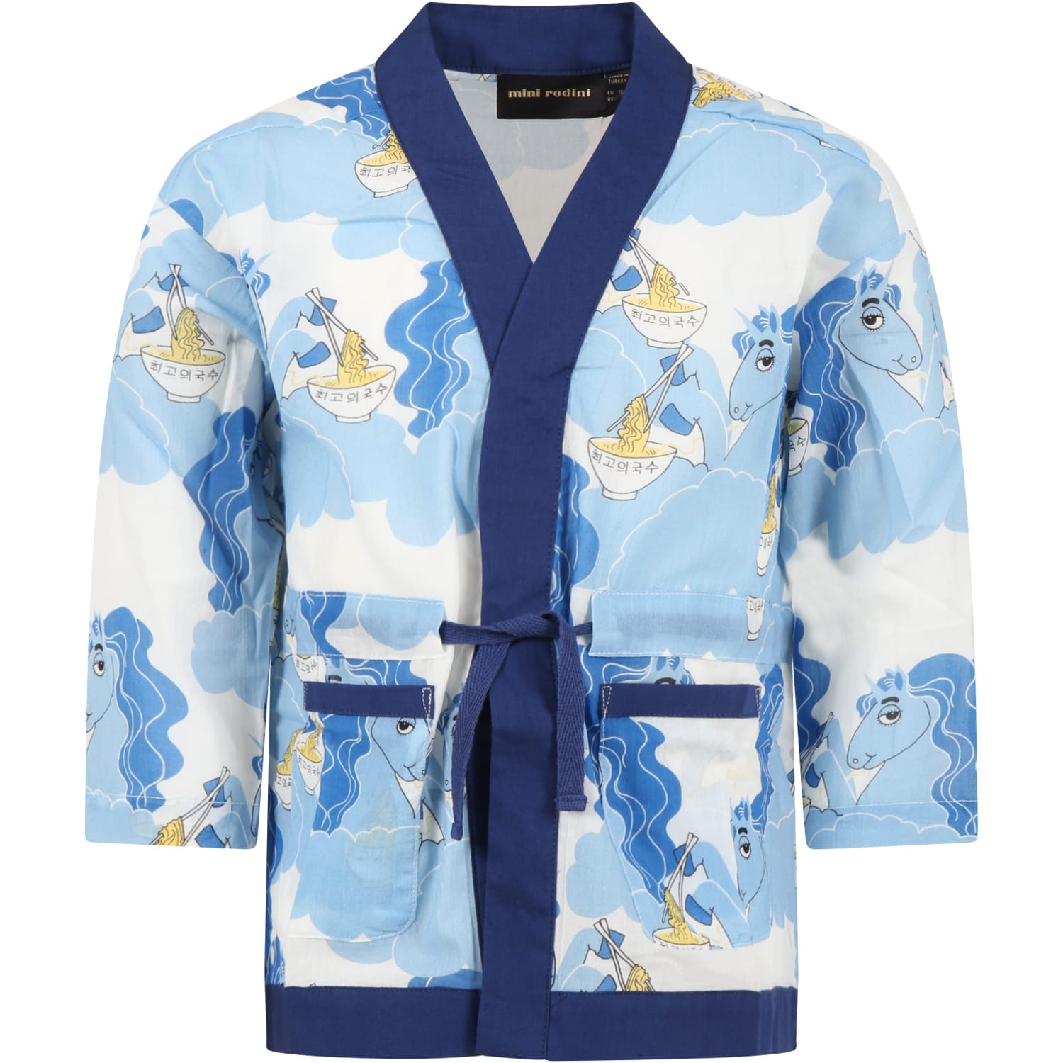 Mini Rodini Light Blue Jacket For Girl With Unicorns