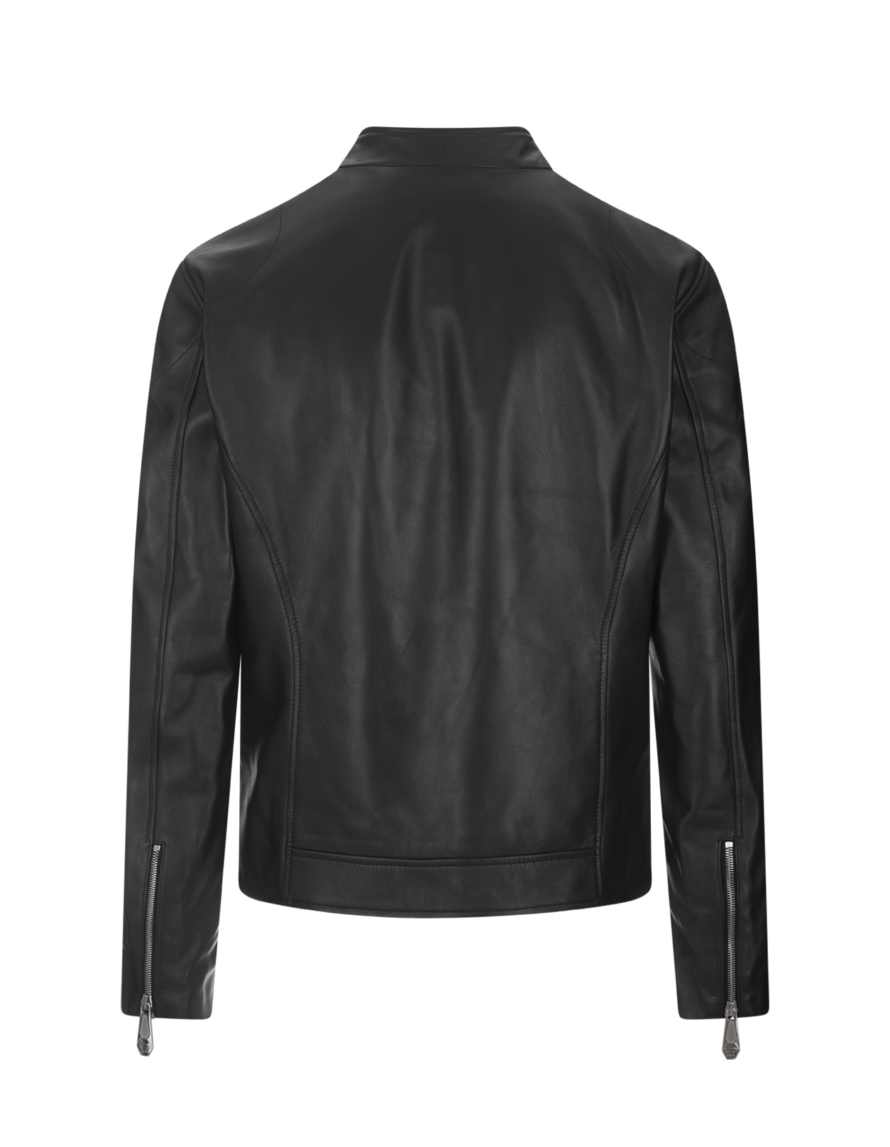 Shop Philipp Plein Black Basic Leather Moto Jacket