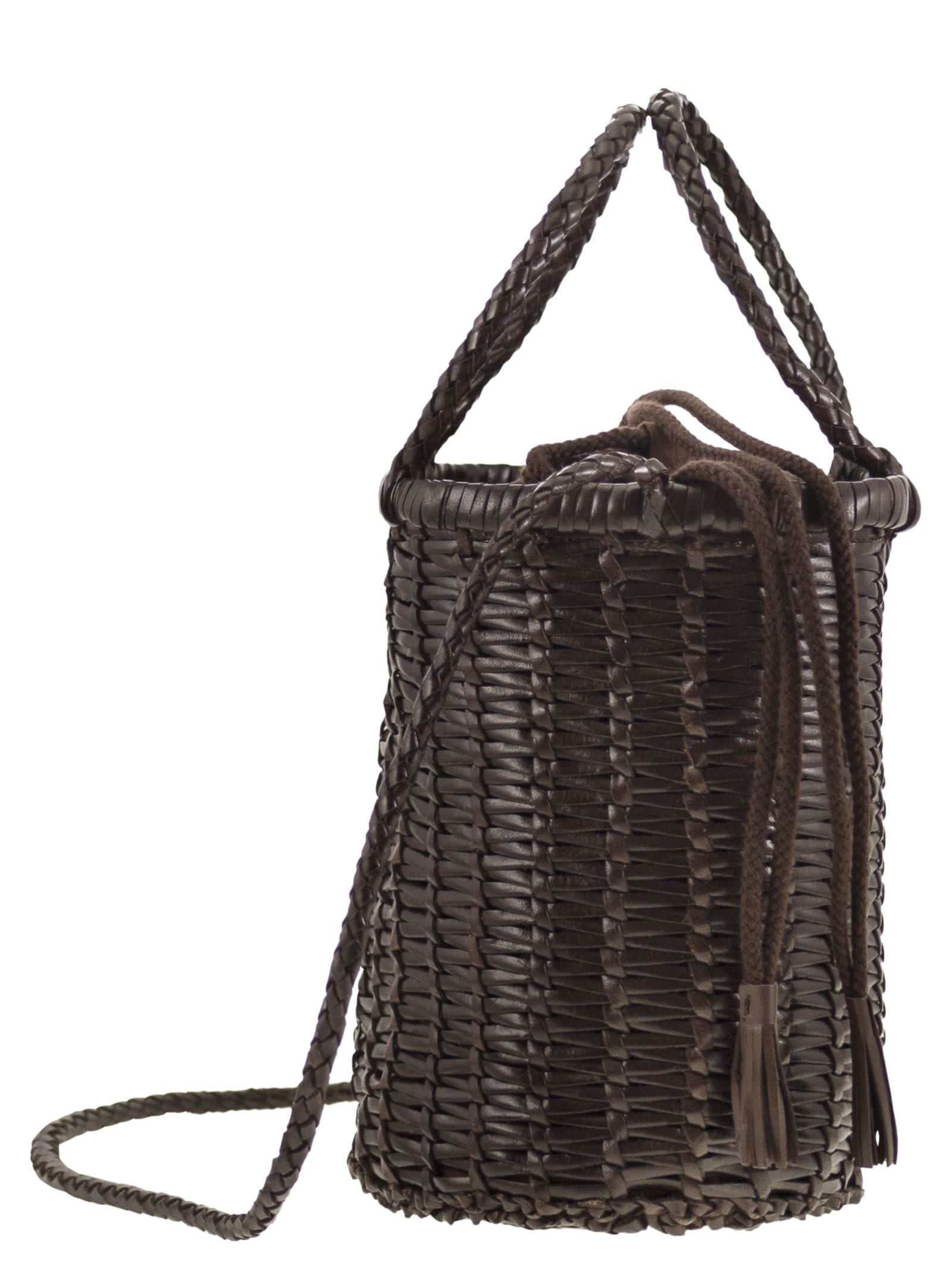 Dragon Diffusion Woven-leather Bucket Bag In Brown