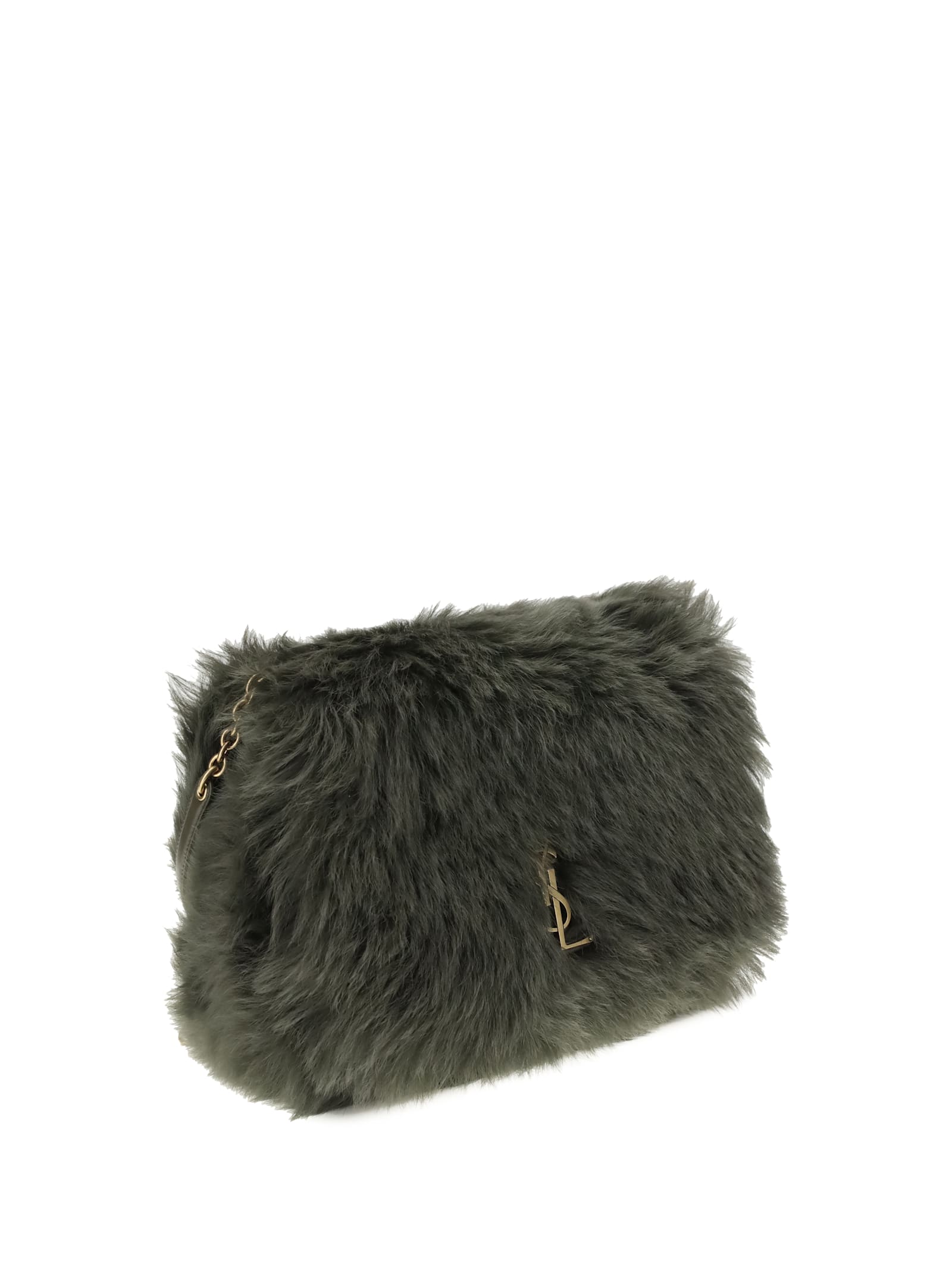 Saint Laurent Jamie Medium Shearling Shoulder Bag In Green