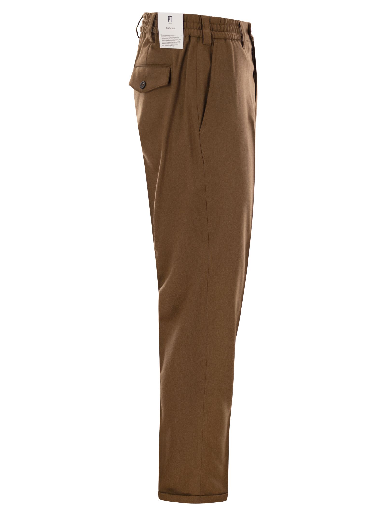 Shop Pt Torino The Rebel - Wool And Cashmere Trousers In Cognac