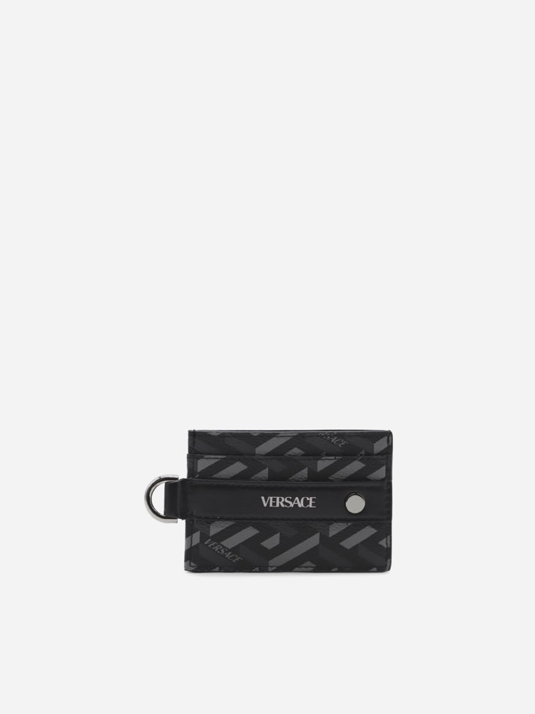 Versace Canvas Card Holder With All-over La Greca Motif