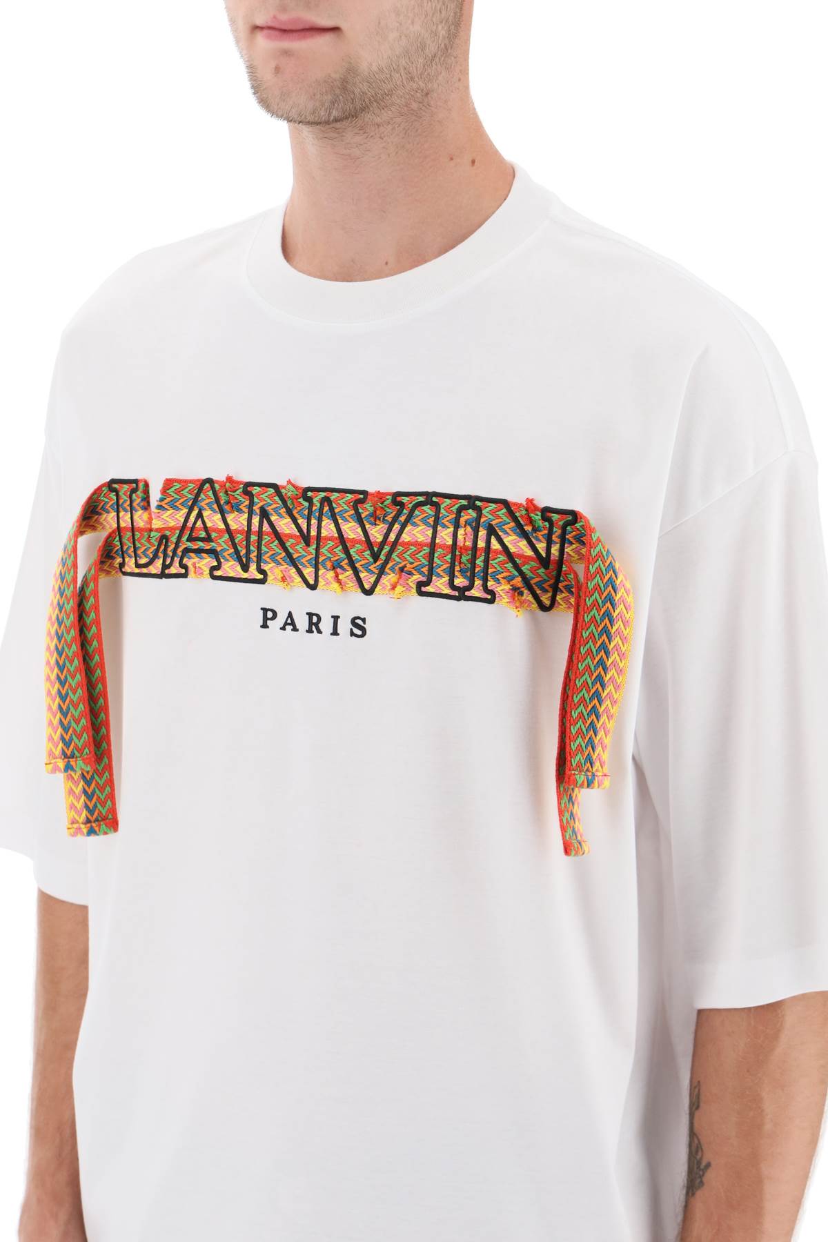 Shop Lanvin Crew-neck T-shirt With Curb Logo Embroidery In Bianco