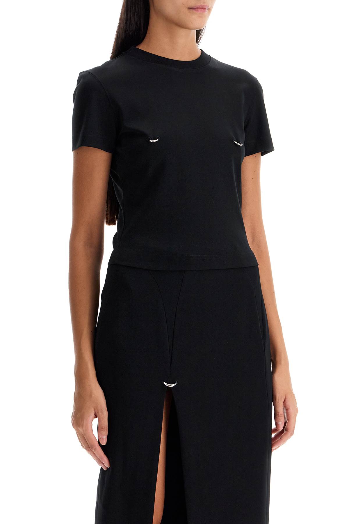 Shop Mugler Cropped T-shirt With Piercing In Black (black)