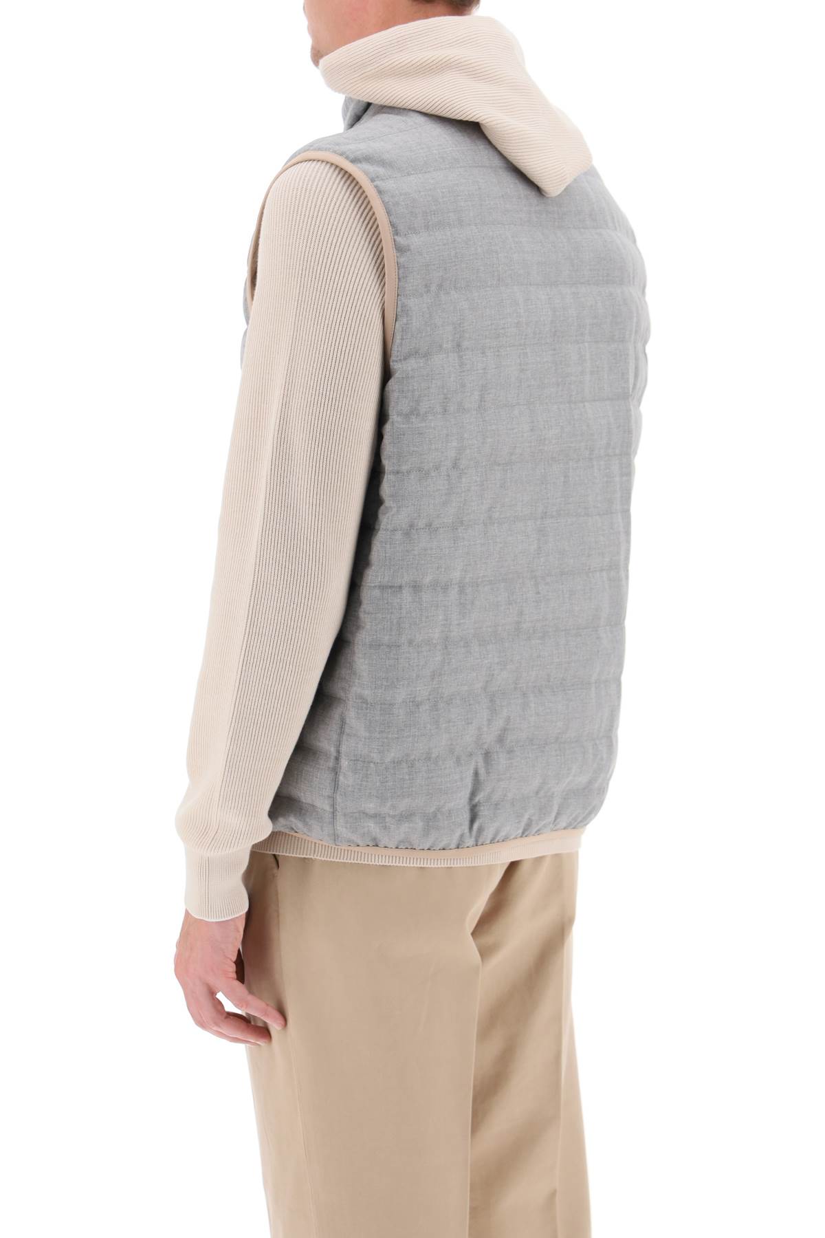 Shop Brunello Cucinelli Wool Down Vest In Perla Semi Di Lino Brown (grey)