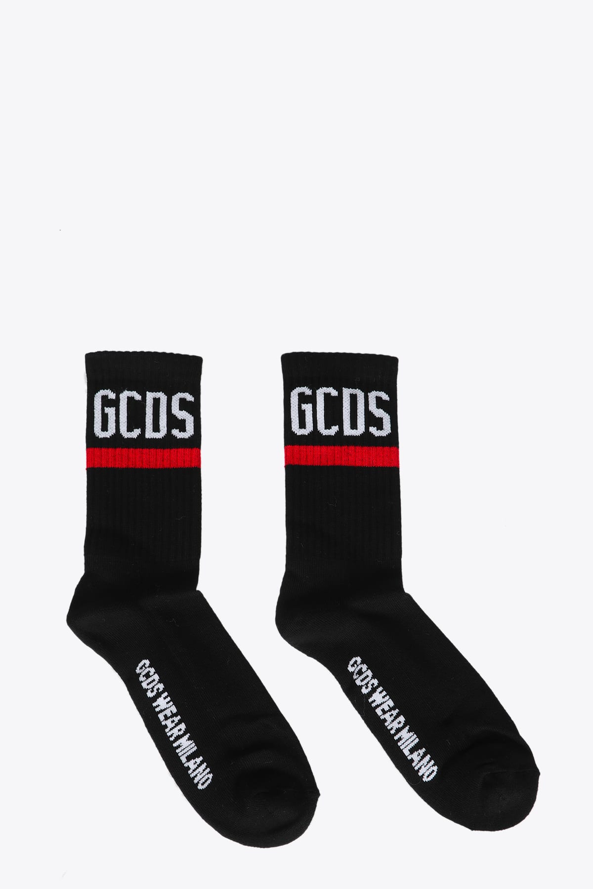 Gcds Ribbed Contrast Logo Socks In Nero