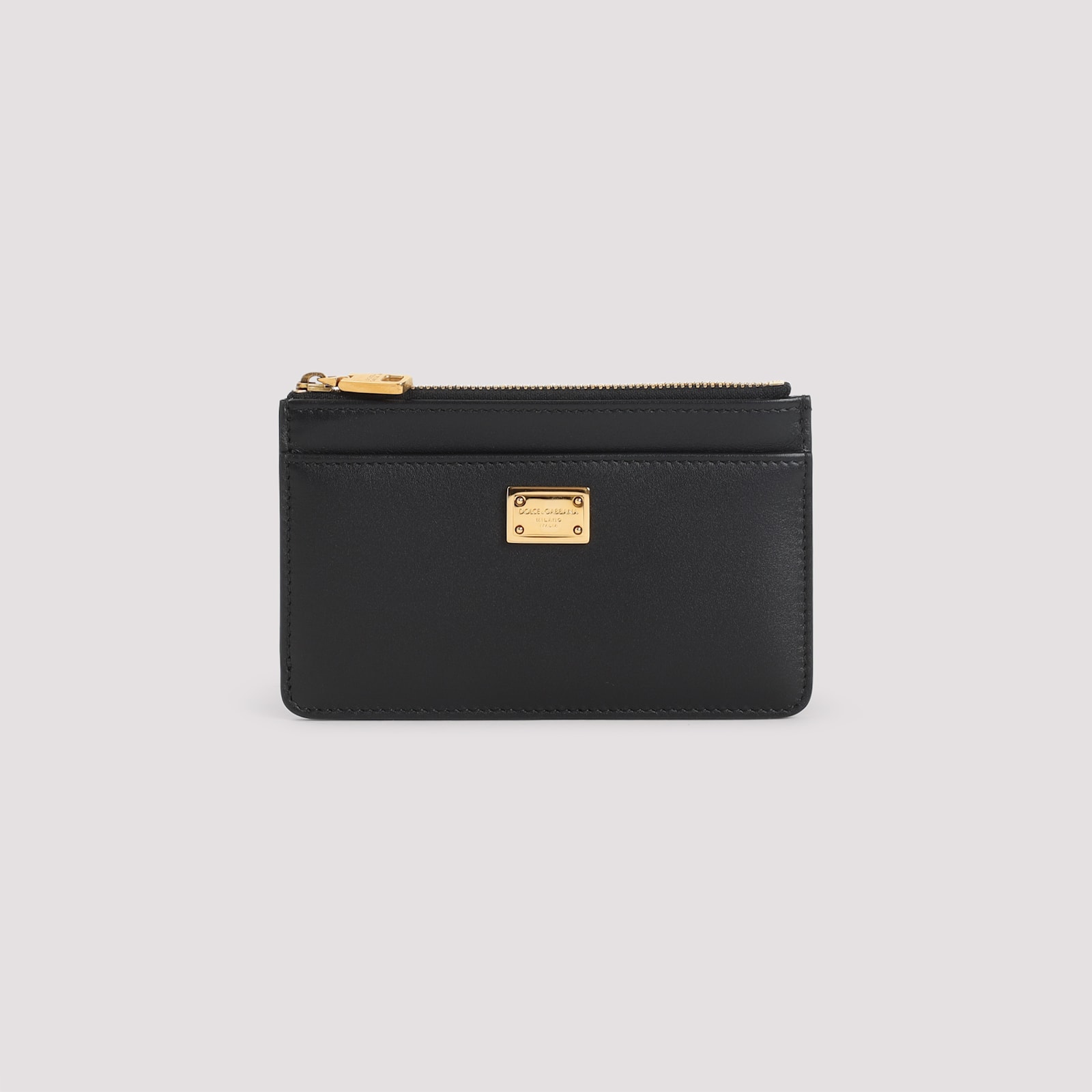 Dolce & Gabbana Zip-closure Calf Leather Wallet With Gold-tone Hardware In Black