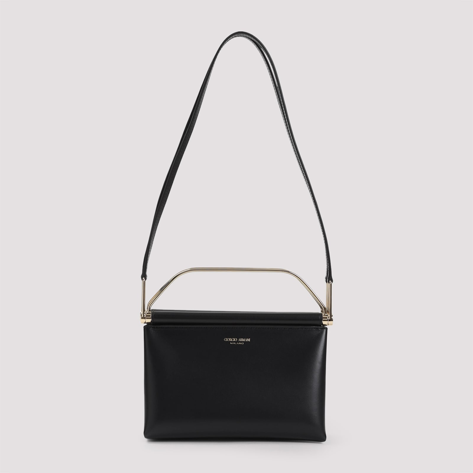 Giorgio Armani Logo Stamp Leather Crossbody Bag In Black