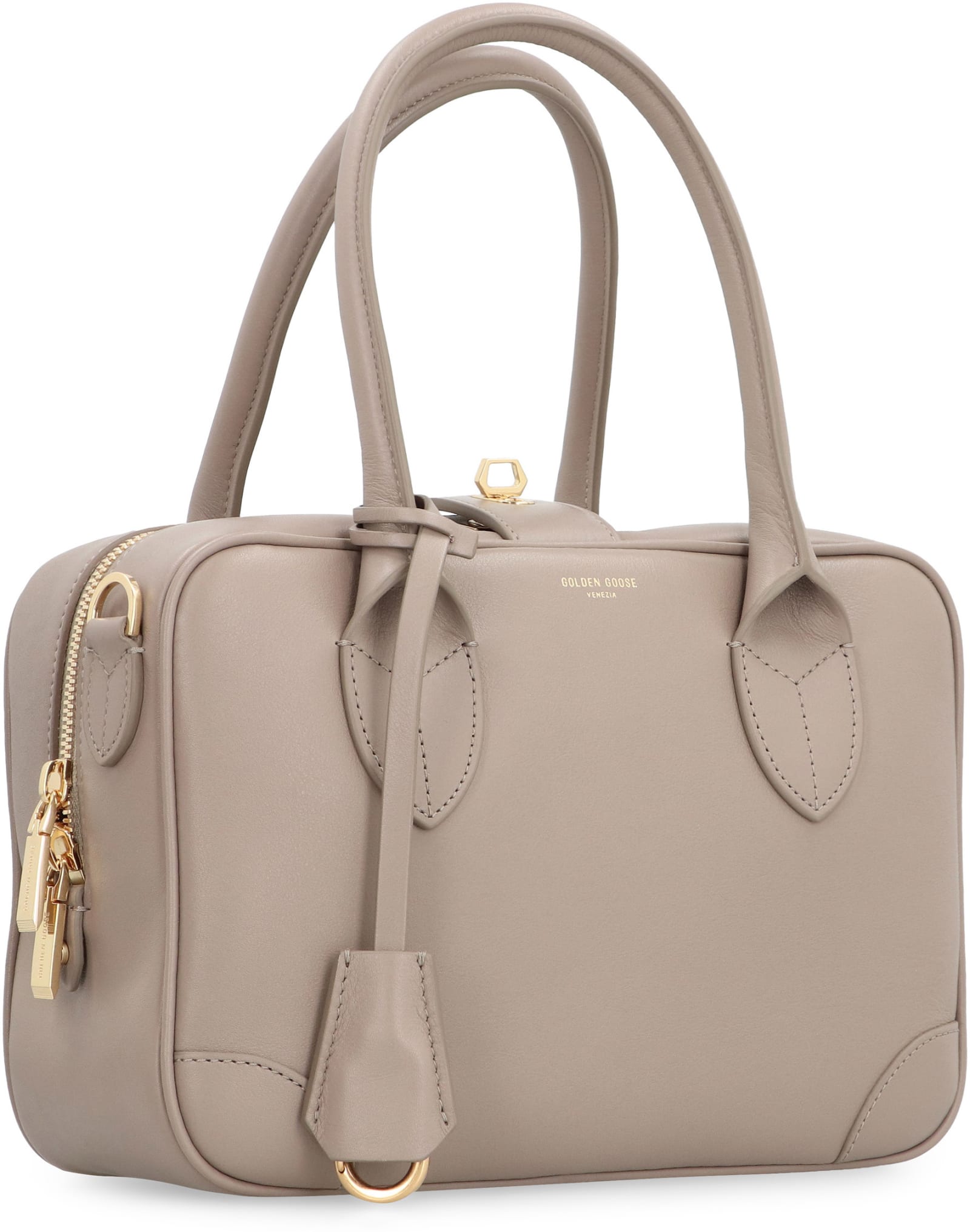 Shop Golden Goose Vita Leather Handbag In Taupe