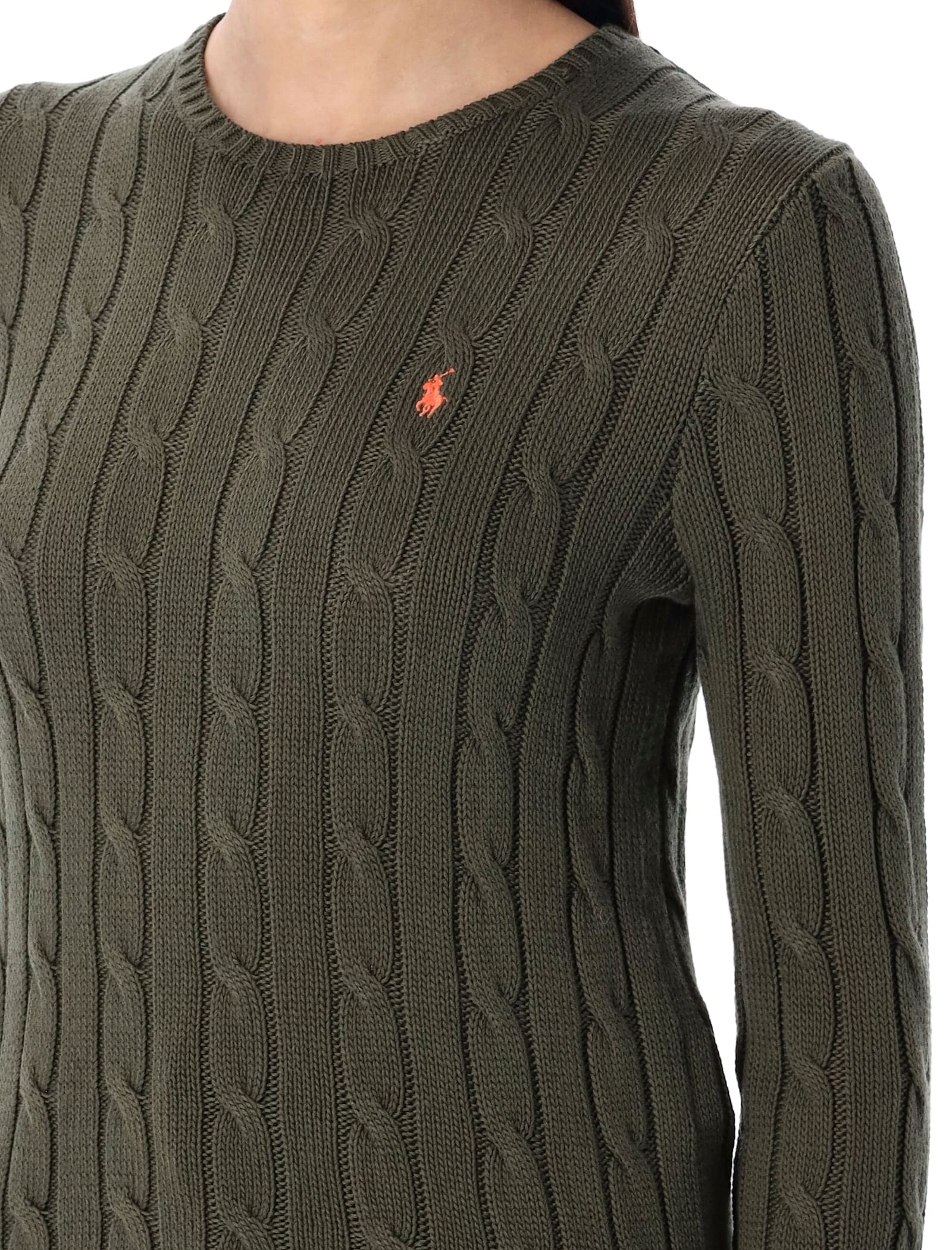 Polo Ralph Lauren Cable-knit Cotton Crewneck Sweater In Canopy Olive