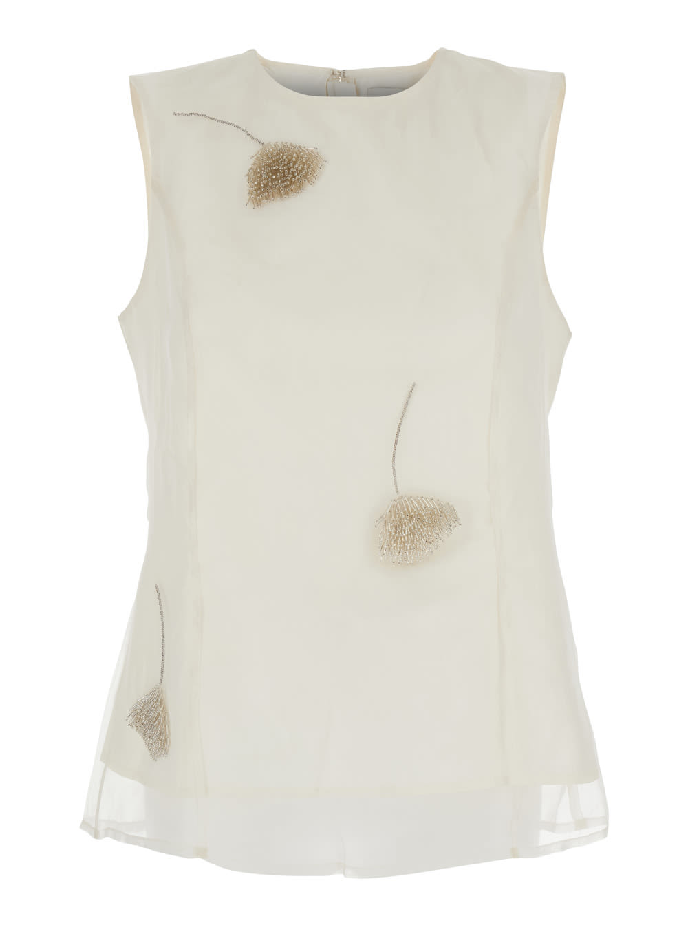 Róhe White Sleeveless Crewneck Top With Tulip Embroidery In Silk Woman