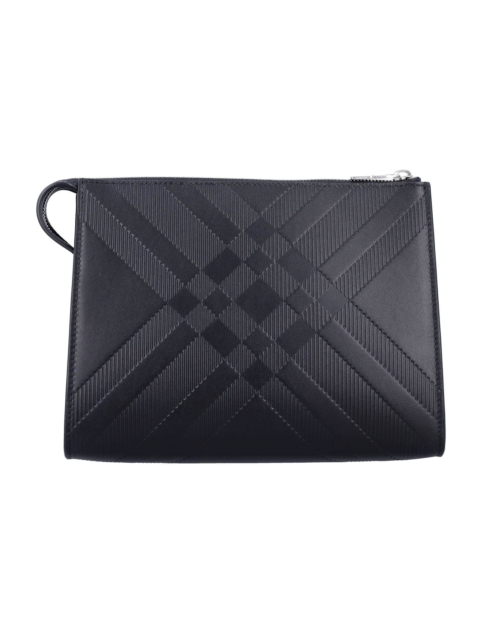 Burberry Men's Embossed Check Leather Pouch In Black