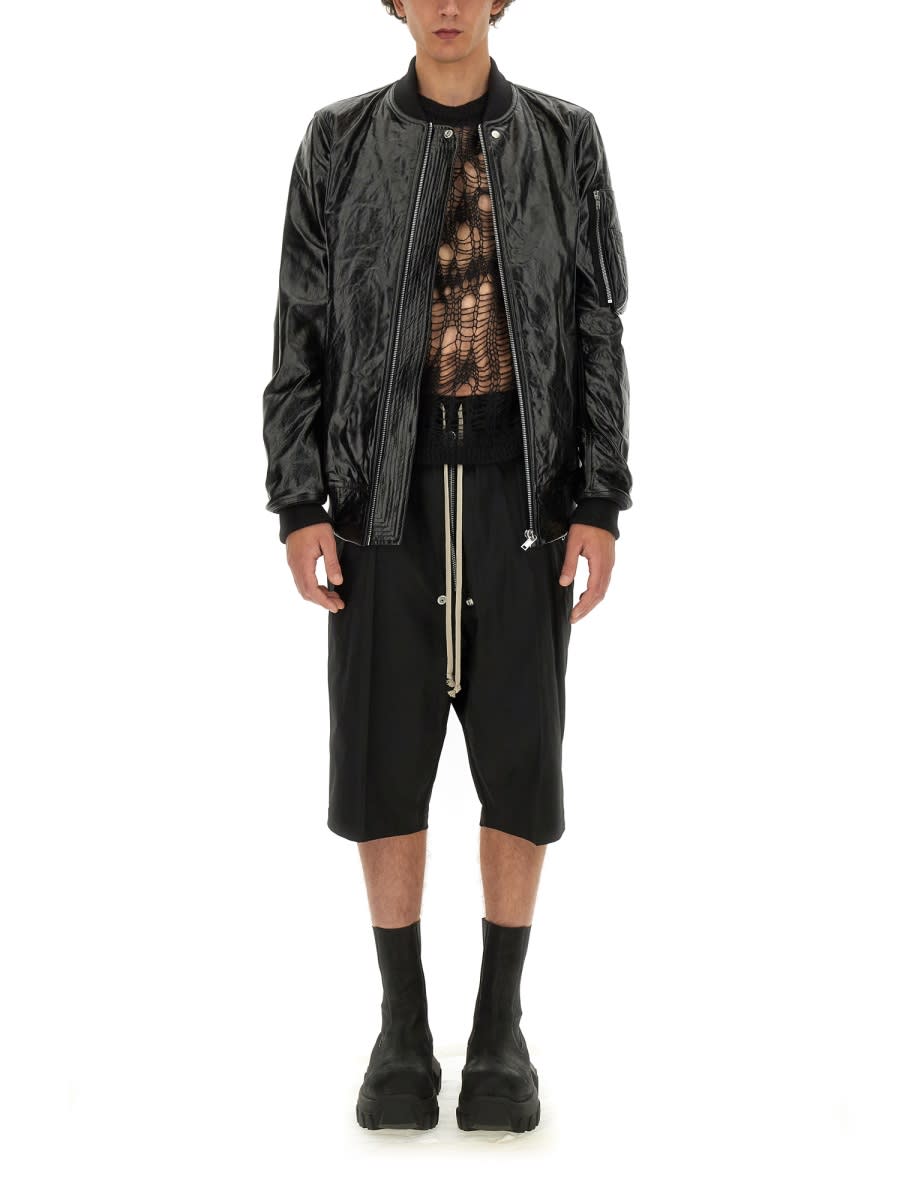 Shop Rick Owens Leather Bomber Jacket In Black