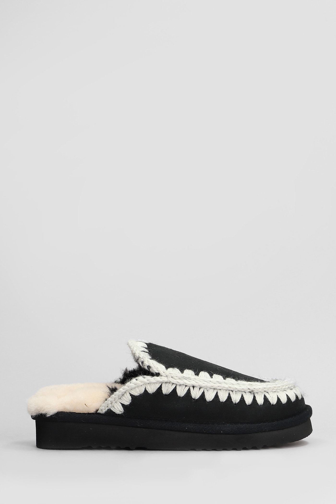 Eskimo Stitching Slipper-mule In Black Suede